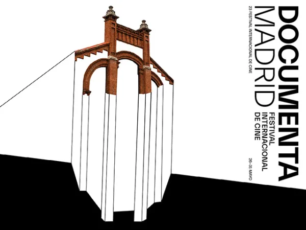 Ilustración de una Nave del Matadero Madrid con trazos de color